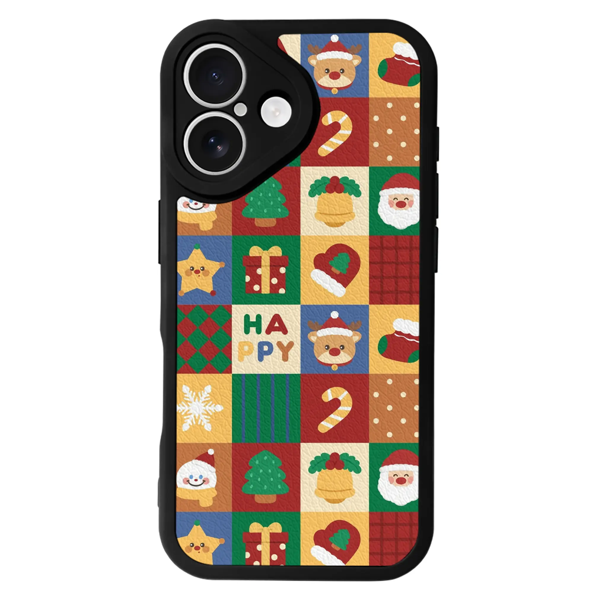 赤チェック柄クリスマス｜冬コーデにぴったり - IPhone 16シリーズ対応 ・ シリコンスマホケース ・ レザー調 ・ 高精度フィット ・ 耐衝撃 ・ ワイヤレス充電対応 ・ 精密カット